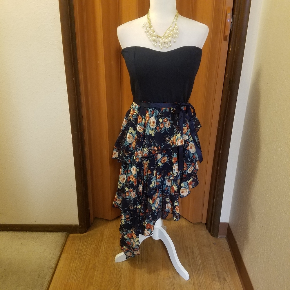 NAVY BLUE FLORAL AMSTYCAL DRESS